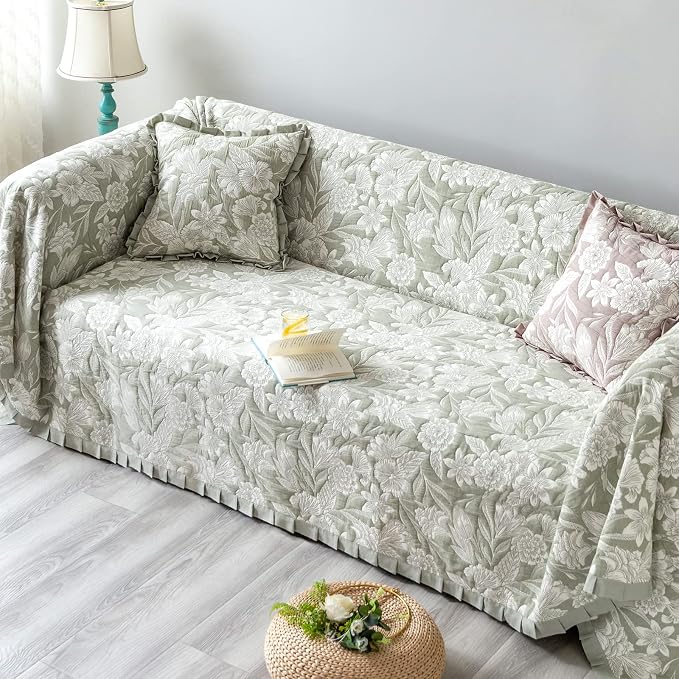 GLORY SEASON Sofa Cover Luxury Jacquard Stylish Embroidery Ruffle, Vintage Sofa - Image 2