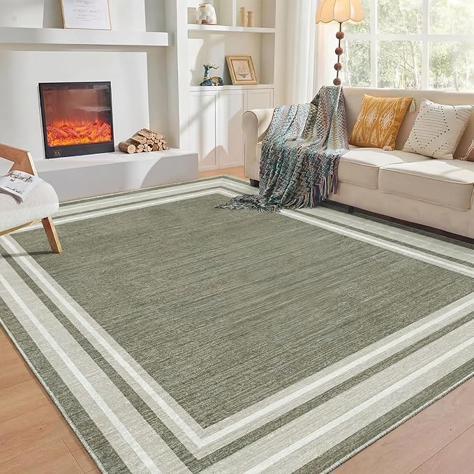 OPPODREAM Border Soft Area Rugs 6x9, Washable Brown Rug by OPPODREAM