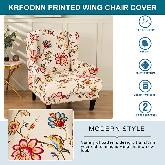 KRFOONN Wingback Chair Covers Slipcovers 2 Piece Stretch Wing Chair Covers - Image 4