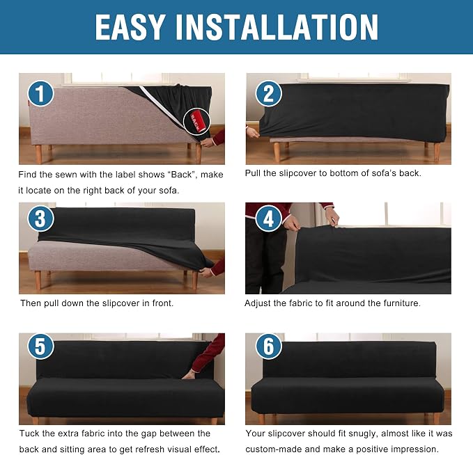 H.VERSAILTEX Velvet Futon Cover Armless Sofa Covers Sofa Bed Covers Stretch - Image 6