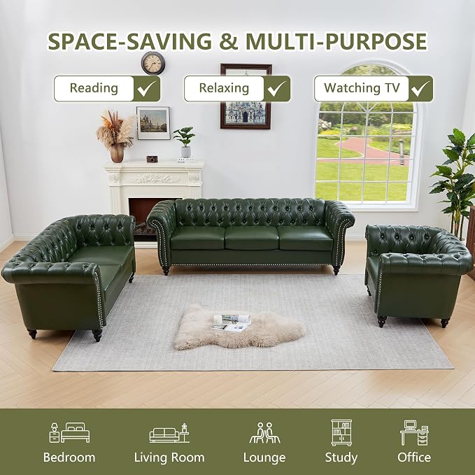 QHITTY 2 Piece Living Room Set, Chesterfield Sectional Sofa Chair Contemporary - Image 8