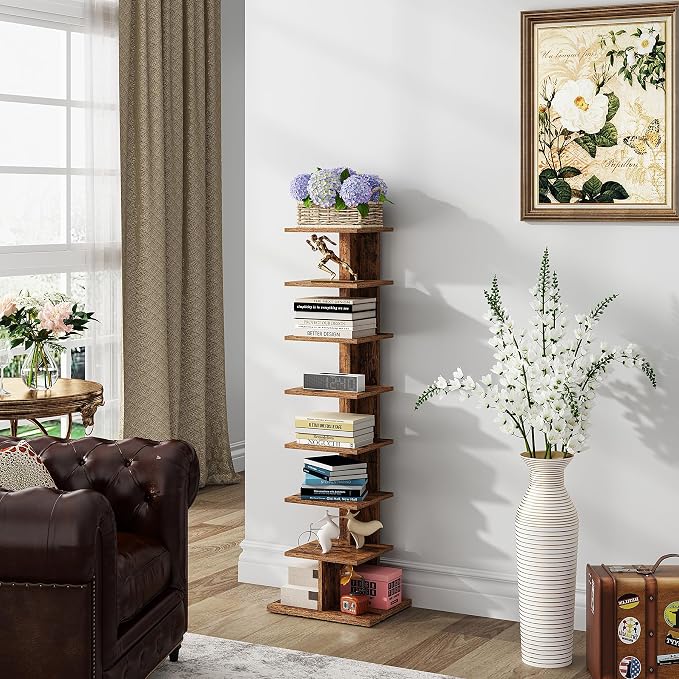 TUTOTAK Narrow Bookshelf, 8-Tier Bookcase, Spine Book Shelf - Image 3