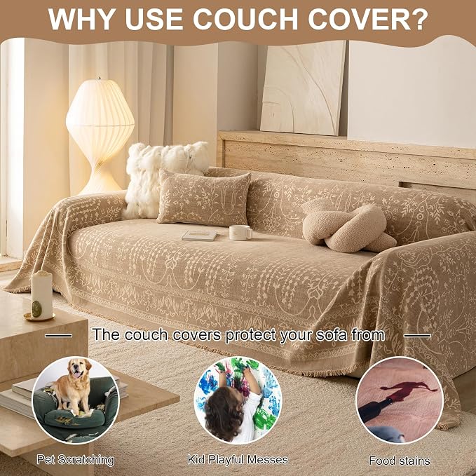 VClife Vintage Floral Bohemain Couch Cover, Soft Breathable Chenille Sofa Cover - Image 6