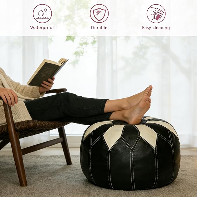 Thgonwid Unstuffed Moroccan Faux Leather Pouf Ottoman - Image 4