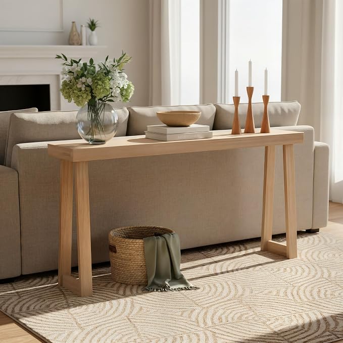 Plank+Beam Solid Wood Console Table, 66 Inch, Sofa Table, Narrow Entryway Table - Image 3