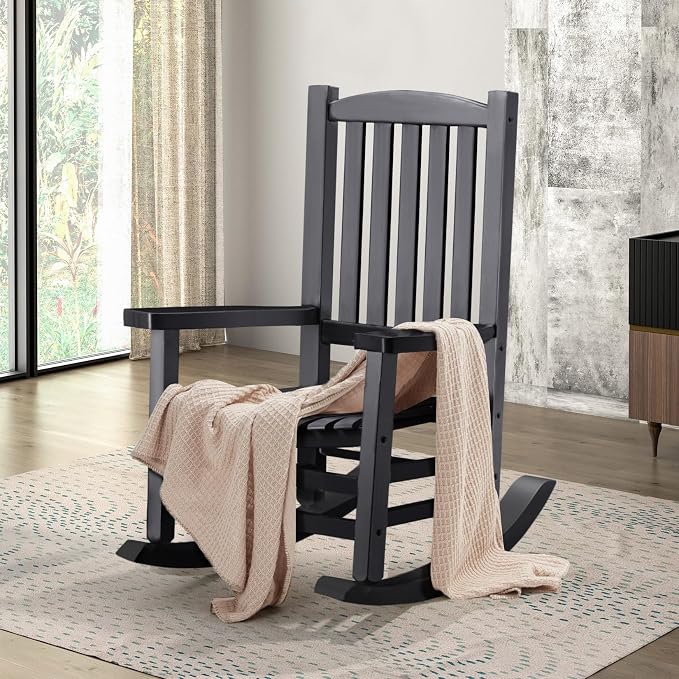 Hupmad Wooden Rocking Chair Outdoor Oversized Porch Rocker Chair, Patio Wooden - Image 2