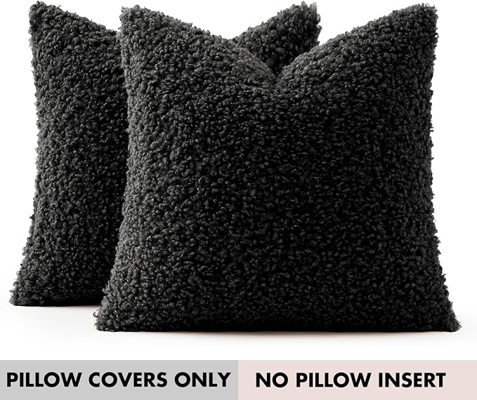 Faux Fur Throw Pillow Covers 18x18 Inch Set of 2 Boucle Neutral Decorative - Image 7