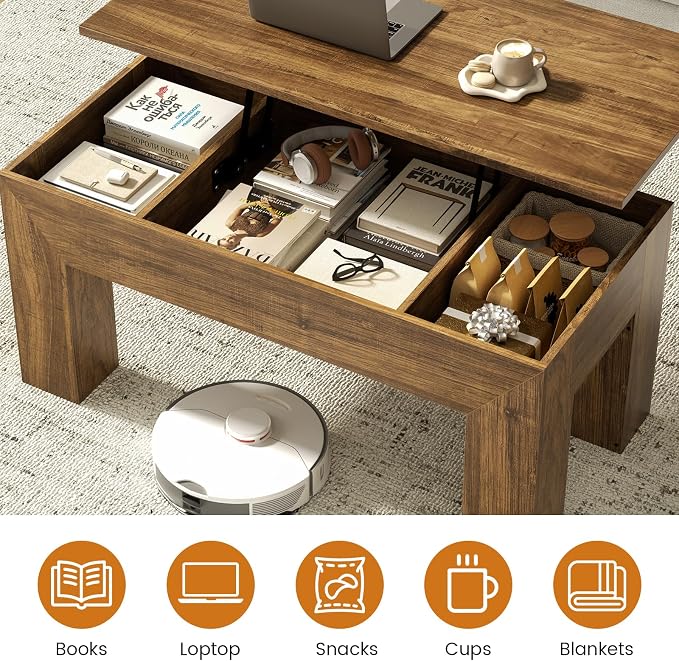 FABATO 41.7'' Lift Top Coffee Table, Wooden Rectangle Coffee Table - Image 6