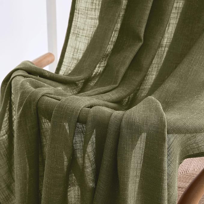 MIULEE Light Olive Green Linen Curtains 96 Inches Long 2 Panels - Image 6
