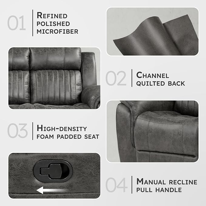 Lexicon 83.5" W Manual Double Reclining Sofa, Polished Microfiber Recliner Sofa - Image 3
