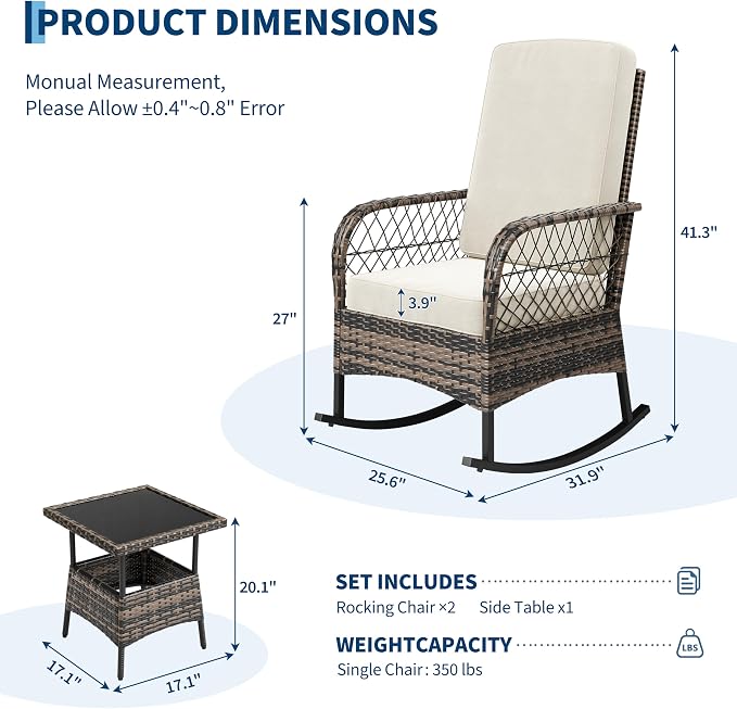 3 pcs Outdoor Rocking Bistro Set, Wicker Rocking Bistro Set - Image 2