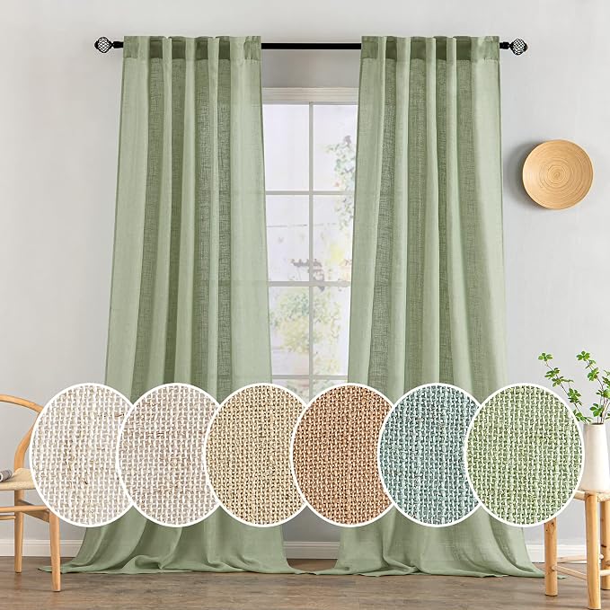 MIULEE Sage Green Linen Curtains 96 Inch Long by MIULEE