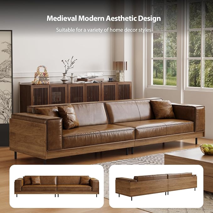 Mid-Century Modern Leather Sofa 111.81" - Image 4