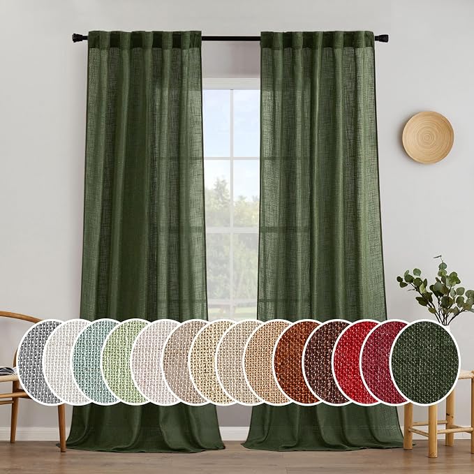 MIULEE Olive Green Linen Curtains 100 Inch Length 2 Panels by MIULEE