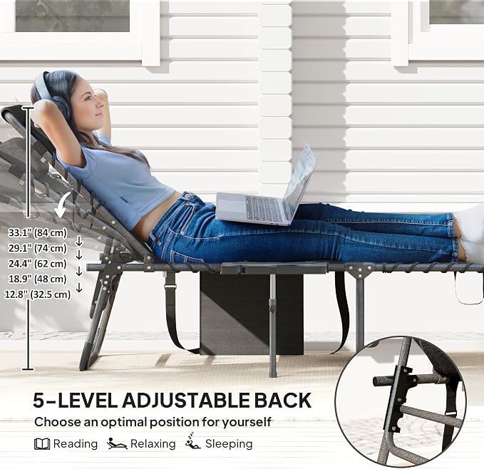 Outsunny Folding Chaise Lounge Chair Outdoor Tanning Chair - Image 4