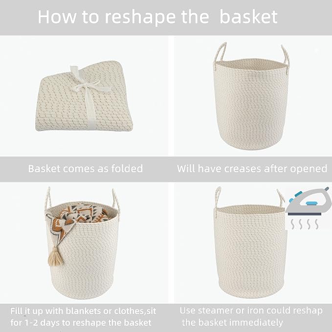 XUANGUO Cotton Rope Laundry Basket Hamper - Image 7