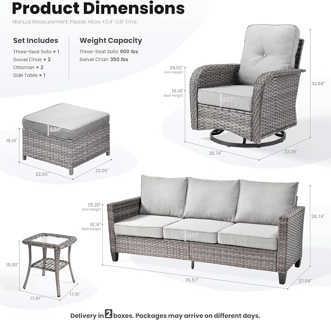 ovios 6 Pieces Patio Furniture Set, Outdoor Wicker Sofa Couch - Image 9
