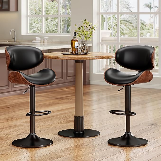 YaFiti Bar Stools Set of 3, Bentwood Adjustable Height Swivel Bar Stools - Image 6