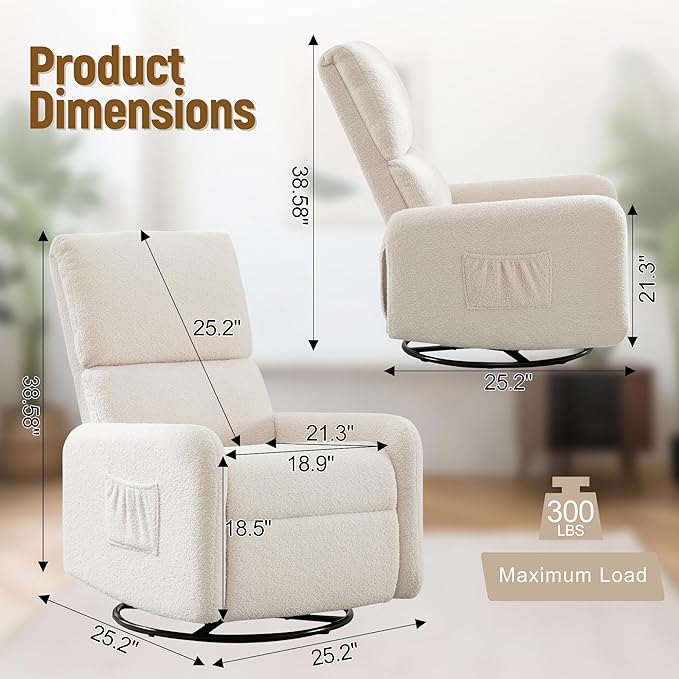 Korser 360° Rocking Chair, Nursery Rocker Chair - Image 2