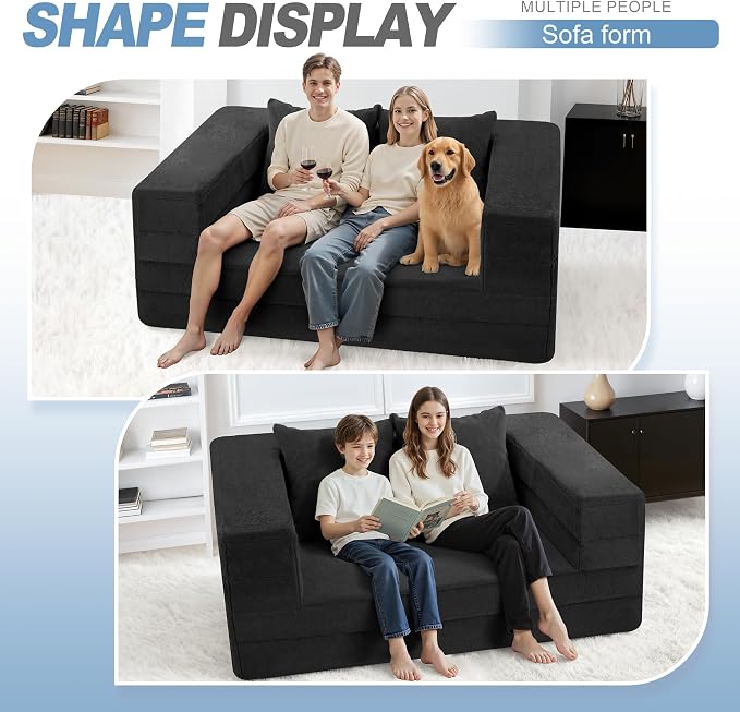 Futon Sofa Bed with Pillow, 3-in-1 Sleeper Sofa Bed with Removable Cover - Image 7