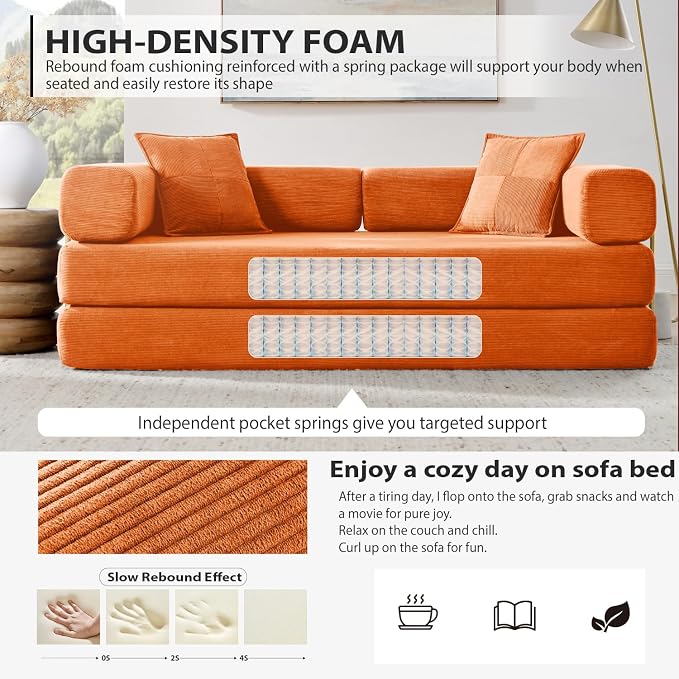 HANXIN Convertible Sleeper Sofa Bed, 78 Inch Folding Floor Mattress Couch - Image 4