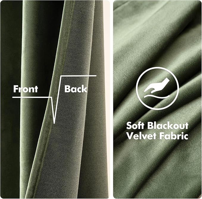MIULEE Velvet Curtains Olive Green Extra Long Elegant Grommet Curtains Thermal - Image 3