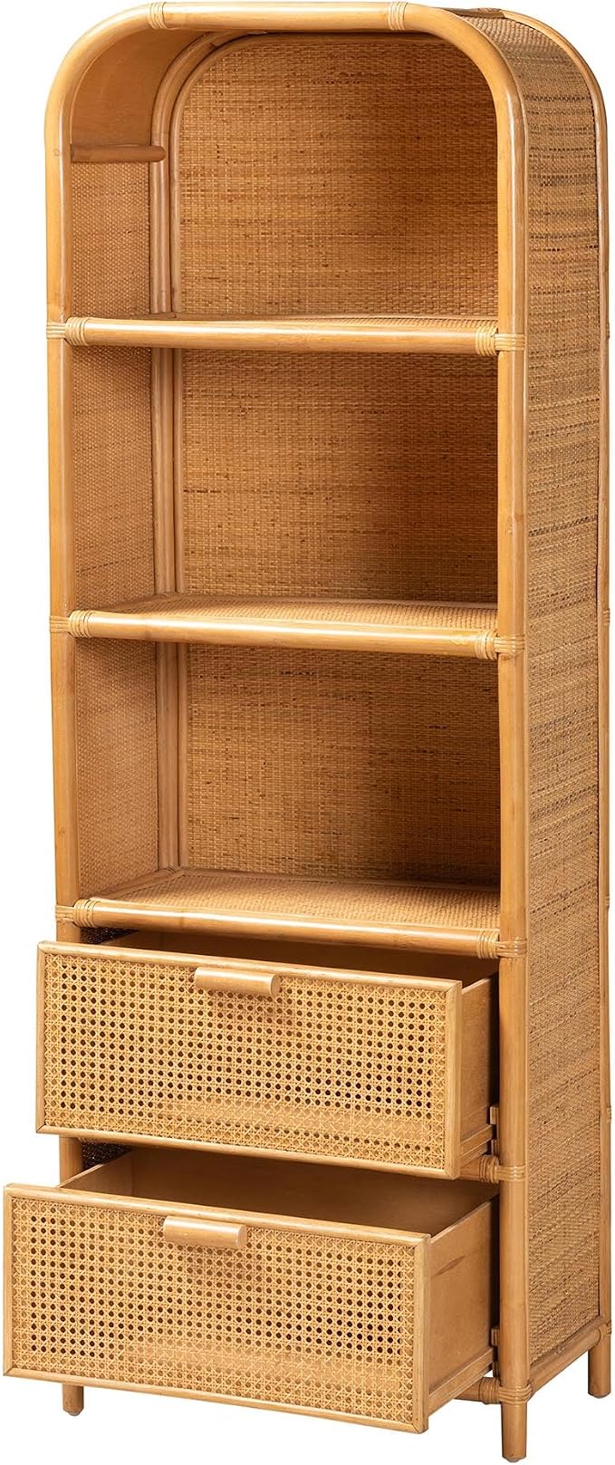 Bali & pari Curacao Modern Bohemian Light Honey Rattan 2-Drawer Bookcase - Image 4