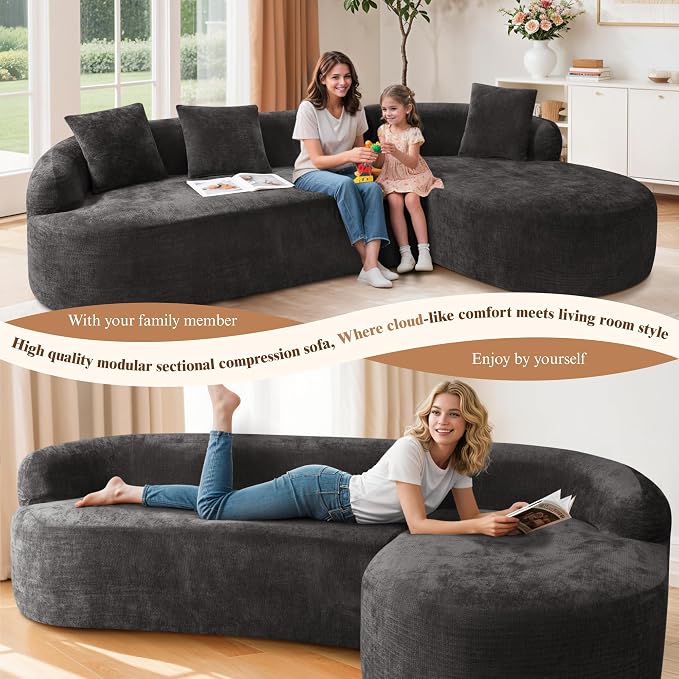 99" Curved Sectional Sofa with Chaise, Modern Boneless Couch with Deep Seat - Image 6