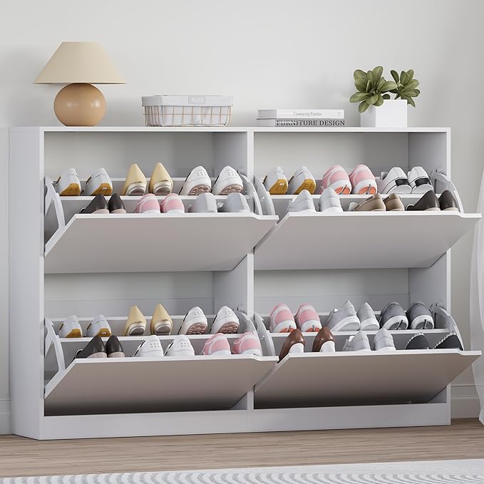 BORNOON Shoe Cabinet with 4 Flip Drawers, Narrow Hidden Shoe Storage Cabinet by BORNOON
