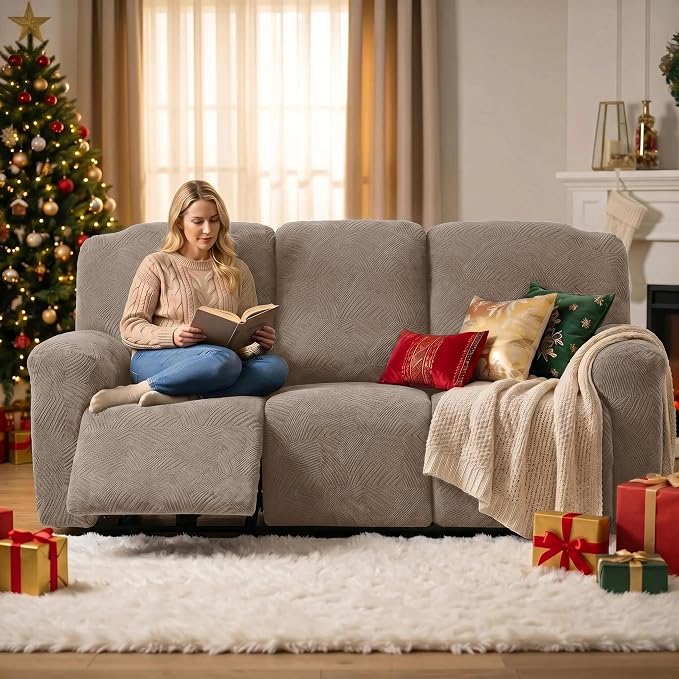 5-Piece Recliner Sofa Covers, Stretch Geometric Strokes Jacquard Recliner Sofa - Image 5
