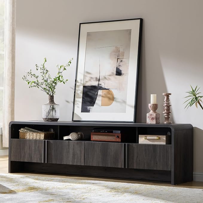 AMERLIFE 70" Modern TV Stand for TVs up to 80", Fluted Wood Entertainment Center by Unknown