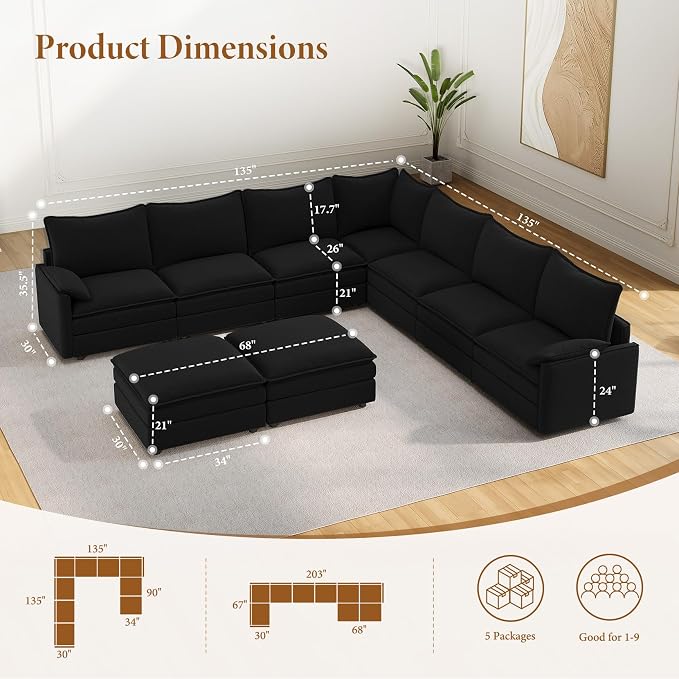 Vesgantti Large Modular Sectional Sofa, Big Comfy Cloud Couch - Image 2