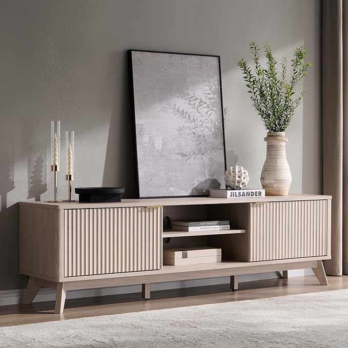 OKD 70" Mid Century Modern Fluted TV Stand, Entertainment Center, Media Console by OKD