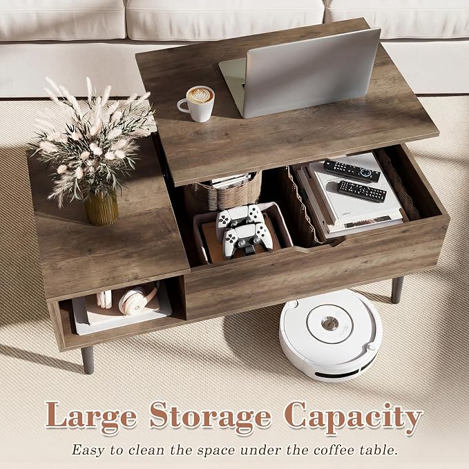 OLIXIS Wooden Coffee Table, Lift Top Coffee Table - Image 6
