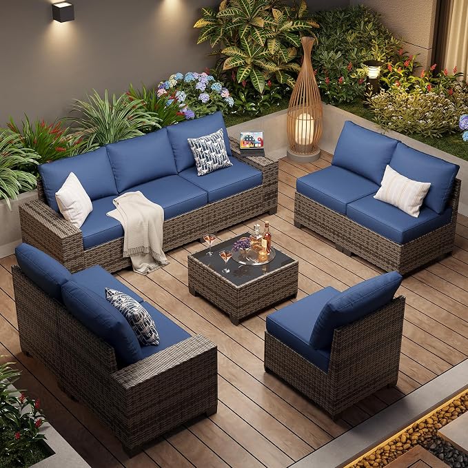 Aoxun Patio Furniture Set, Widen Armrests Wicker Outdoor Sectional - Image 7