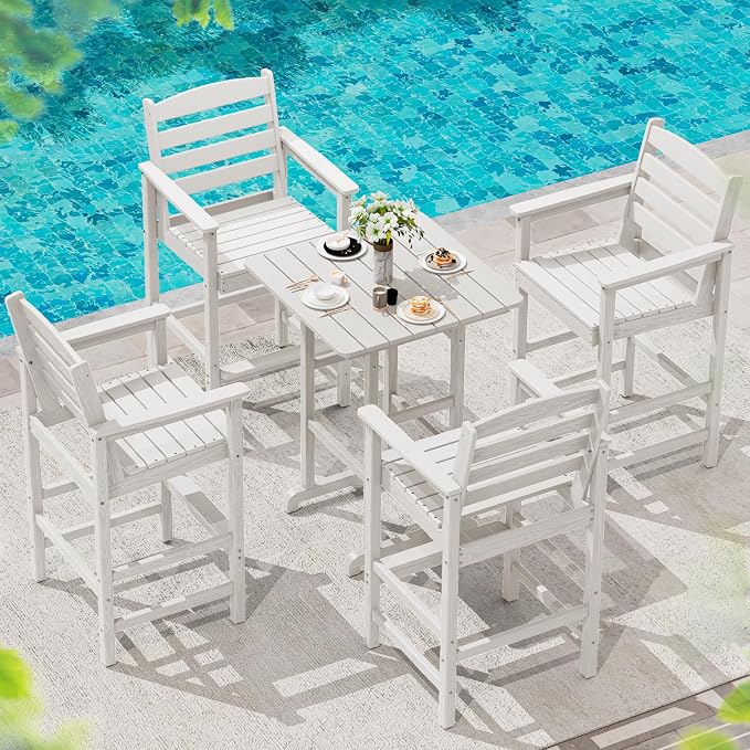 SERWALL 5 Pieces Outdoor Patio Bar Set, Oversize Tall Adirondack Bar Chair and by SERWALL