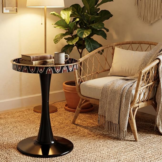 Gesodant Boho Chic Round Side Table, Stable Hourglass Pedestal Base, Unique - Image 8