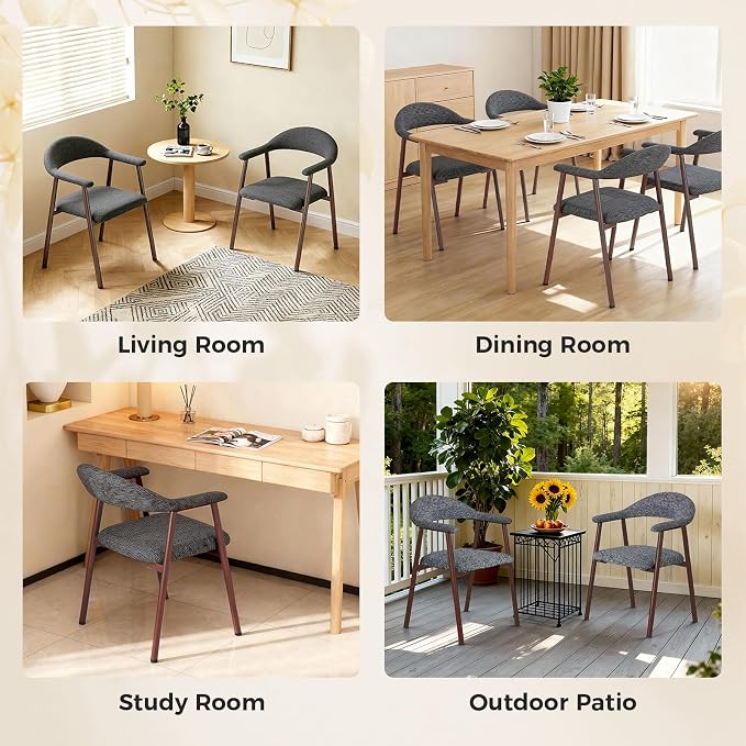 DUMOS Dining Chairs Set of 4, Linen Fabric Upholstered Kitchen Side Chairs - Image 6
