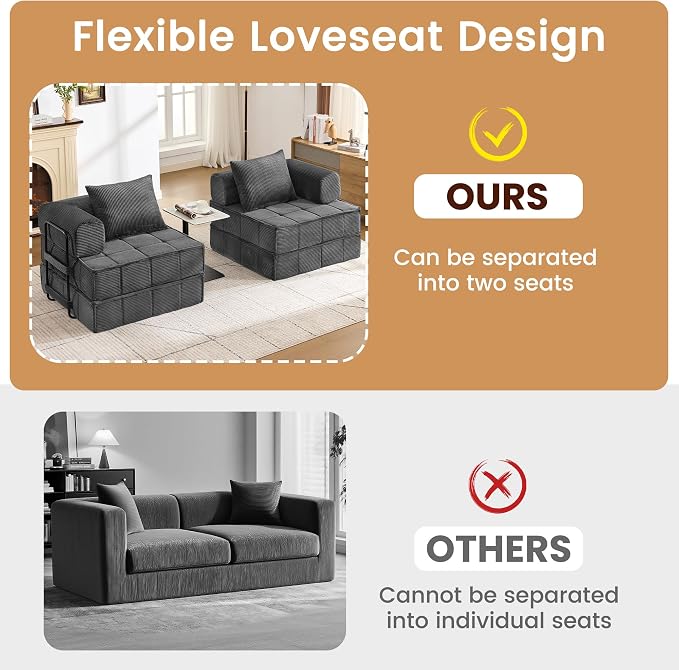 Korser Folding Convertible Sofa Bed, Corduroy Upholstered Boneless Couch - Image 9