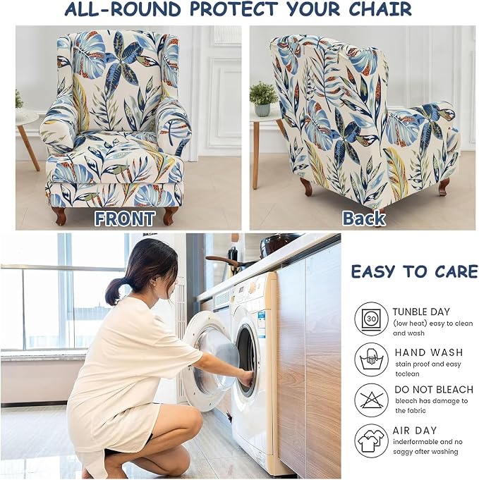 HAOYONG Wing Chair Slipcovers Stretch Wingback Chair Covers Printed 2 Pieces - Image 5