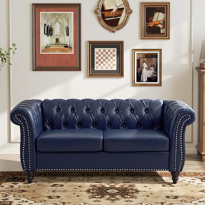 Mid-Century 2 Seater Sofa, Faux Leather Loveseat - Image 3