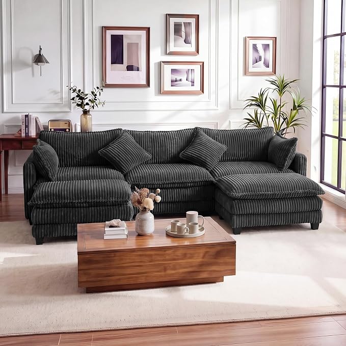 Vesgantti 109" U Shaped Cloud Sectional Sofa, Comfy Corduroy Upholstered - Image 8