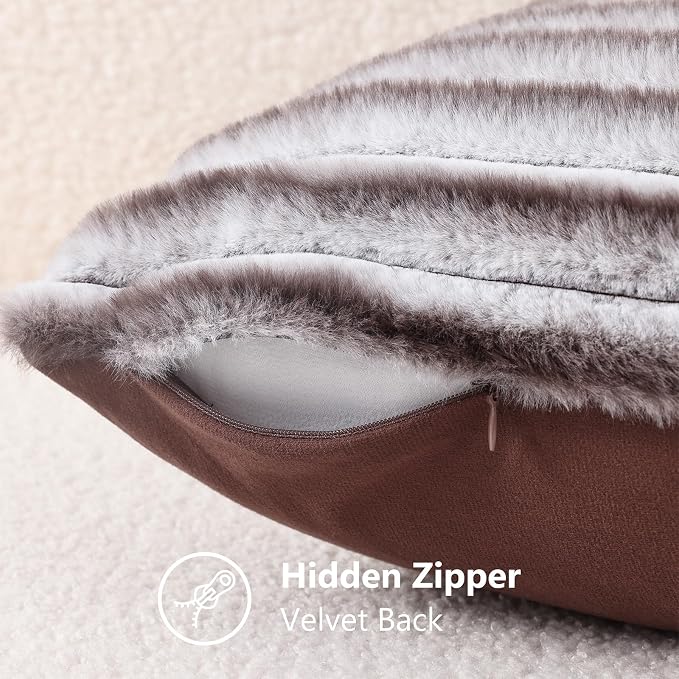 decorUhome Cozy Faux Fur Throw Pillow Covers 16x16 Set of 2 Decorative Soft - Image 8