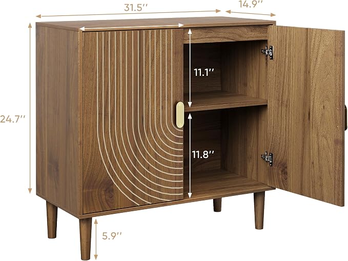 Smuxee Walnut Sideboard Cabinet, Freestanding Buffet Cabinet - Image 2