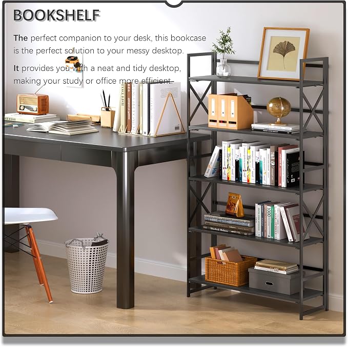 4NM Extra Wide 5 Tiers No Assembly Book Shelves, 51.2" H Folding Bookshelf - Image 3