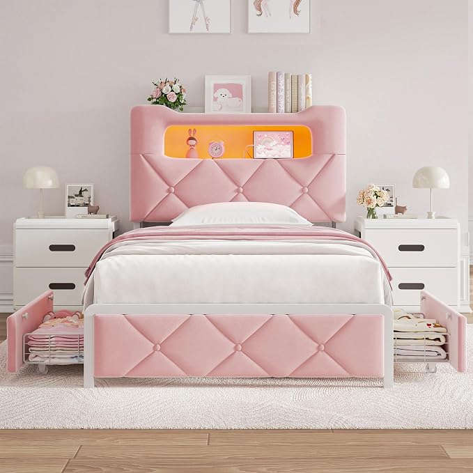 Twin Upholstered LED Bed Frame - Image 8