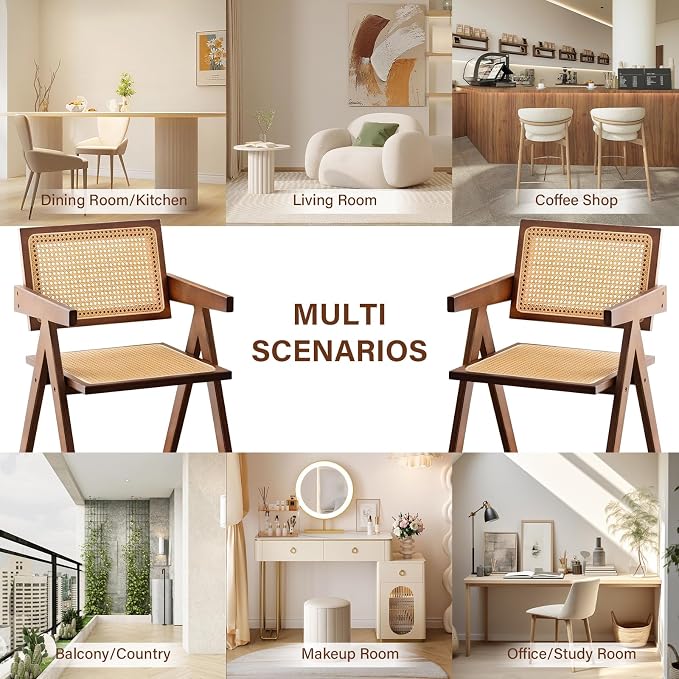 Furlide Rattan Accent Chairs, Modern Mid Century Dining Chairs Set of 2 - Image 9