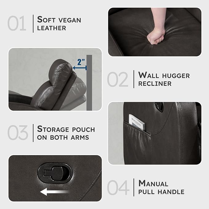 Lexicon Manual Recliner Chair, Faux Leather Reclining Chair, Wall Hugger - Image 3