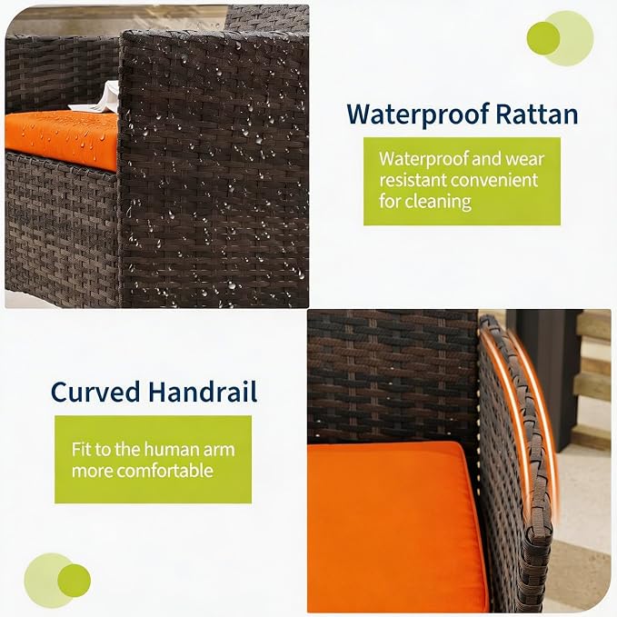 3-Piece Outdoor Furniture Set, PE Rattan Wicker Chairs - Image 3