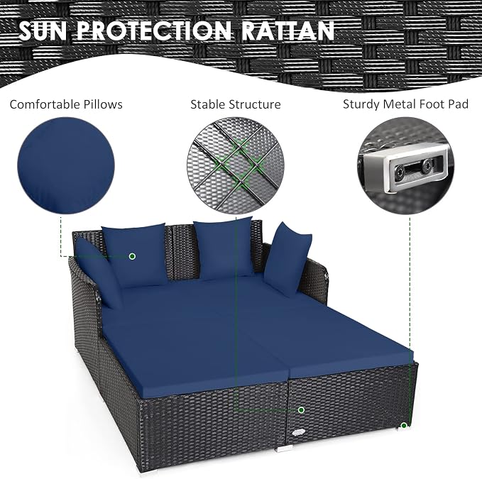 Tangkula Outdoor Rattan Daybed, Sunbed Wicker Furniture w/Spacious Seat - Image 6
